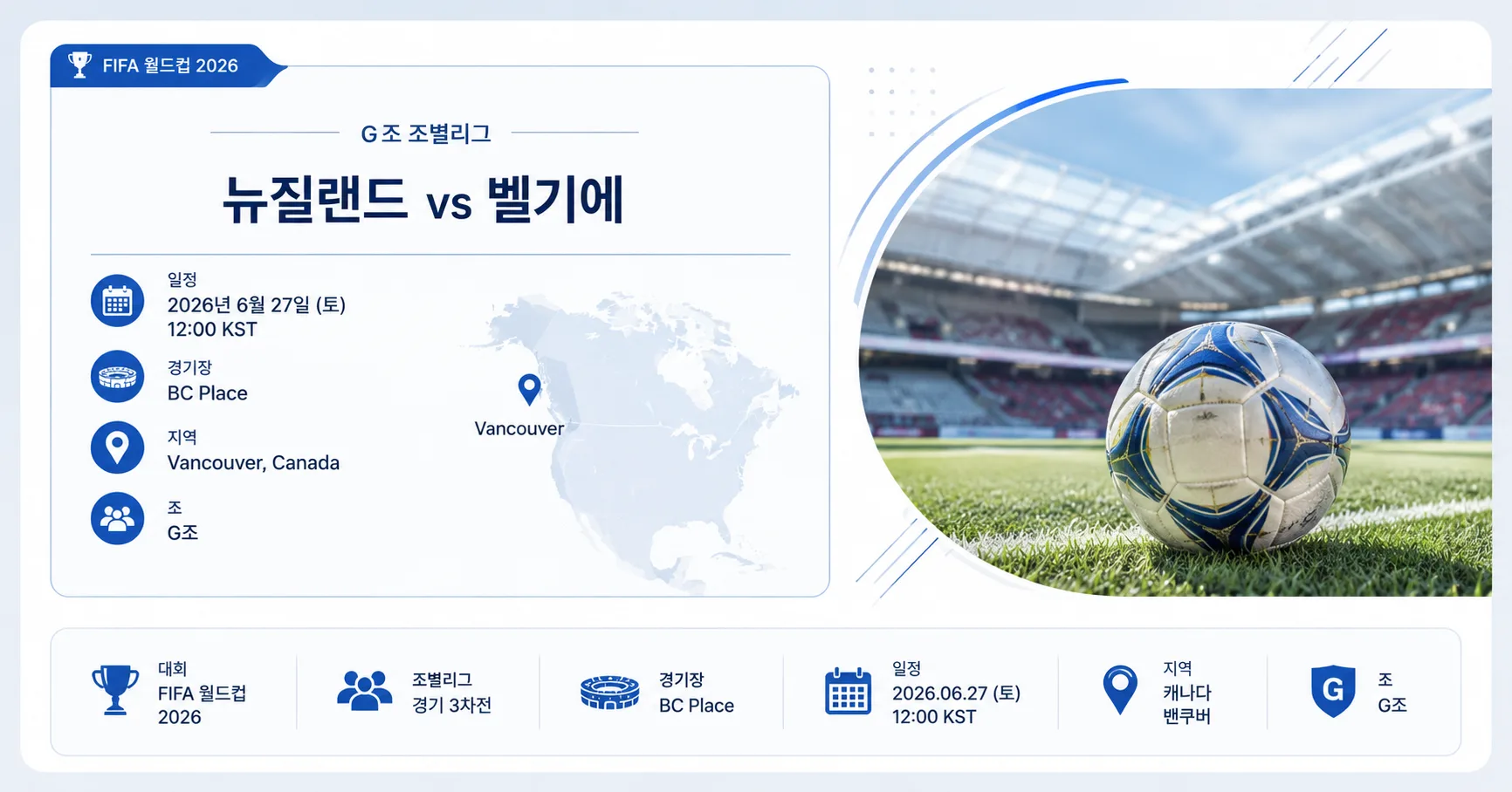 2026년 6월 27일 벨기에 vs 뉴질랜드 G조 득실차 부담이 만든 중요한 3차전 경기 정보 이미지