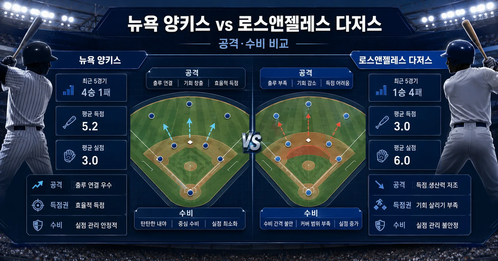 2-Los Angeles Dodgers vs New York Yankees 공격수비비교