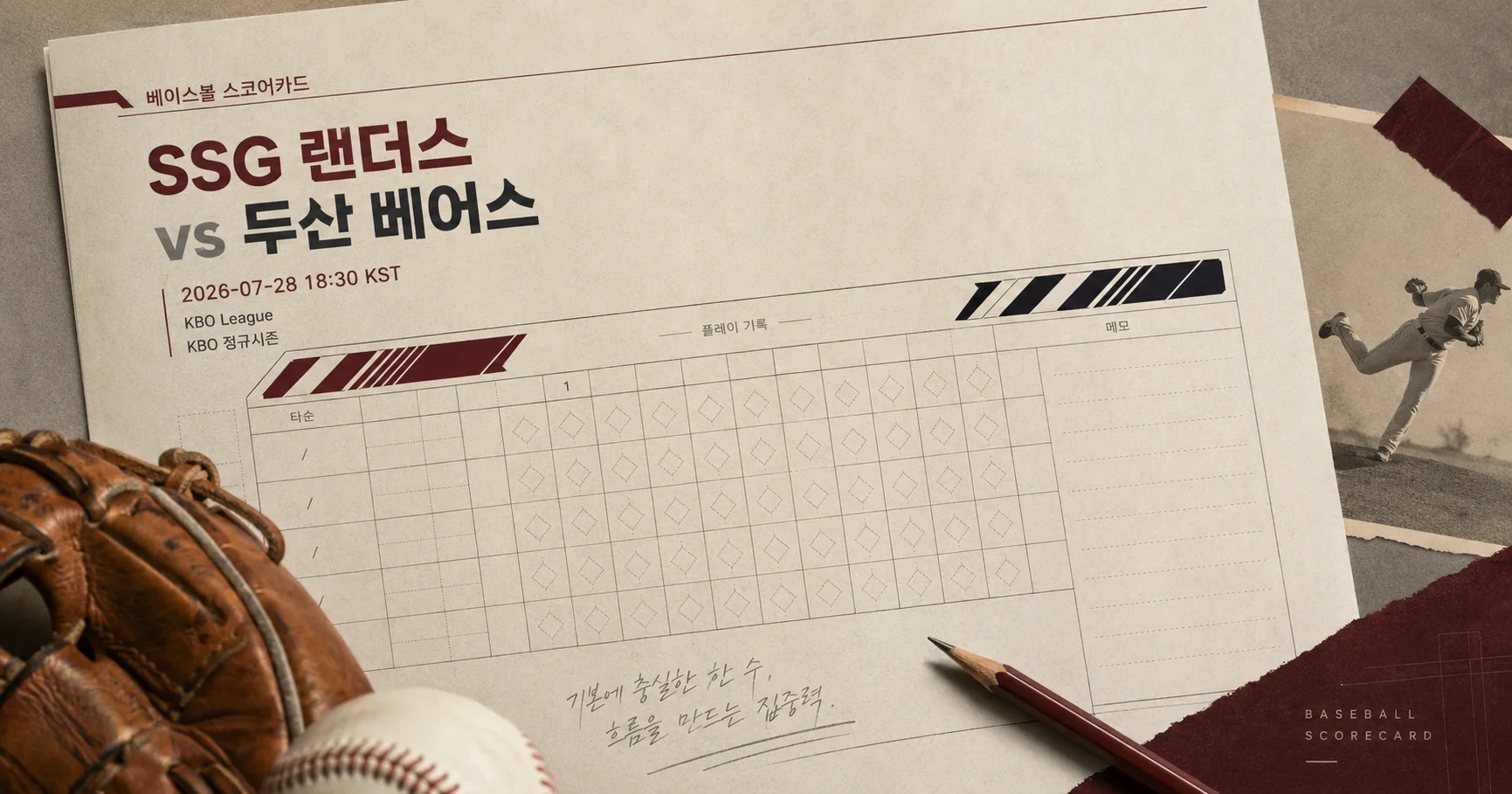 1-SSG 랜더스 vs 두산 베어스 베이스볼스코어카드