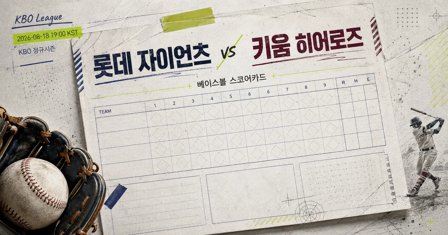 1-롯데 자이언츠 vs 키움 히어로즈 베이스볼스코어카드