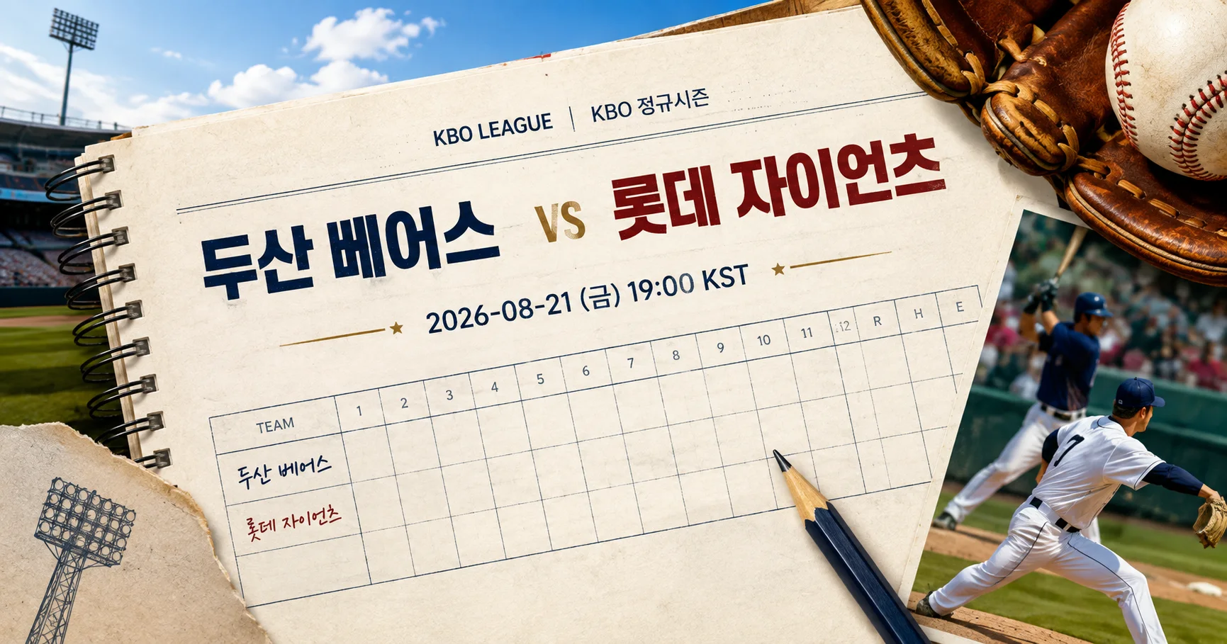 1-두산 베어스 vs 롯데 자이언츠 베이스볼스코어카드