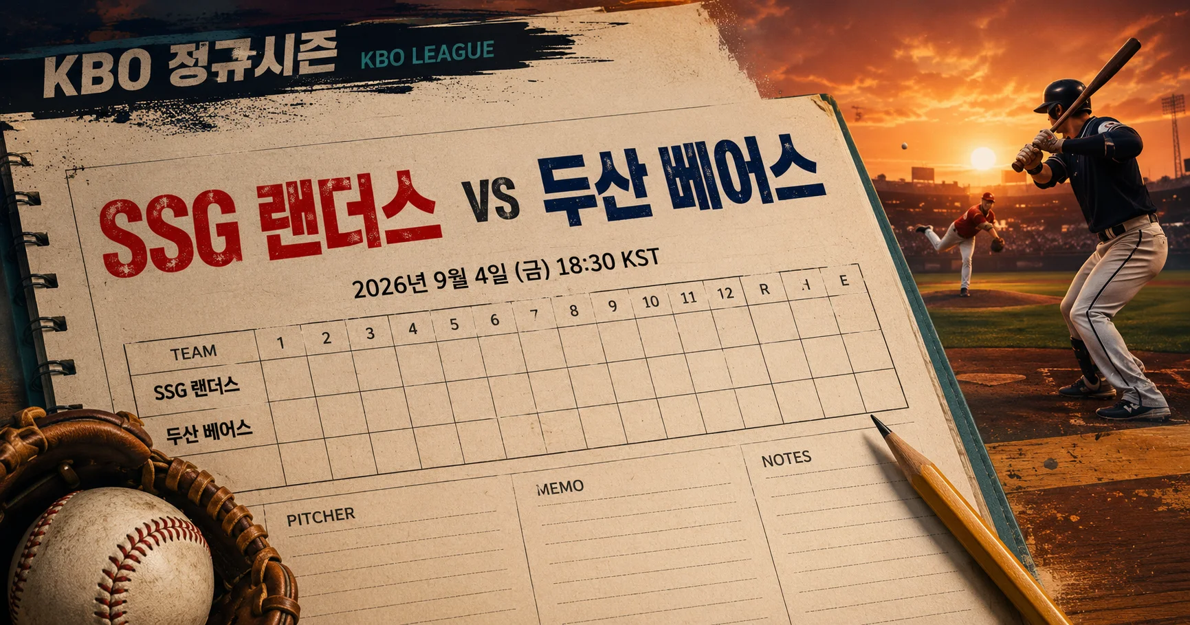 1-SSG 랜더스 vs 두산 베어스 베이스볼스코어카드