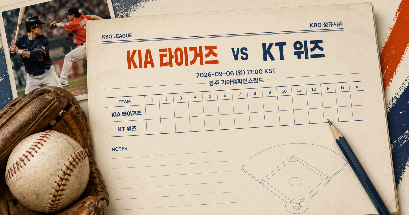 1-KIA 타이거즈 vs KT 위즈 베이스볼스코어카드