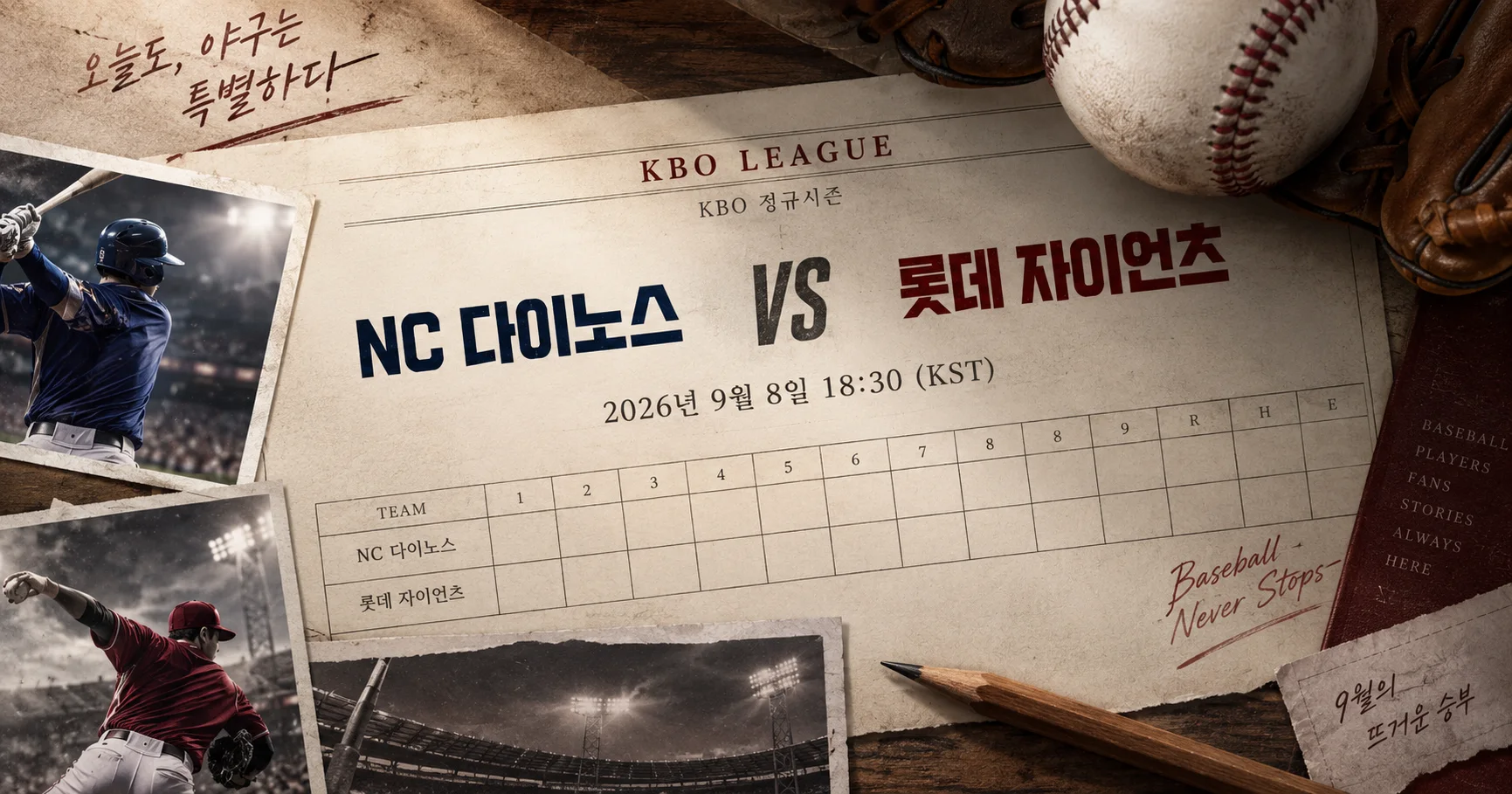 1-NC 다이노스 vs 롯데 자이언츠 베이스볼스코어카드