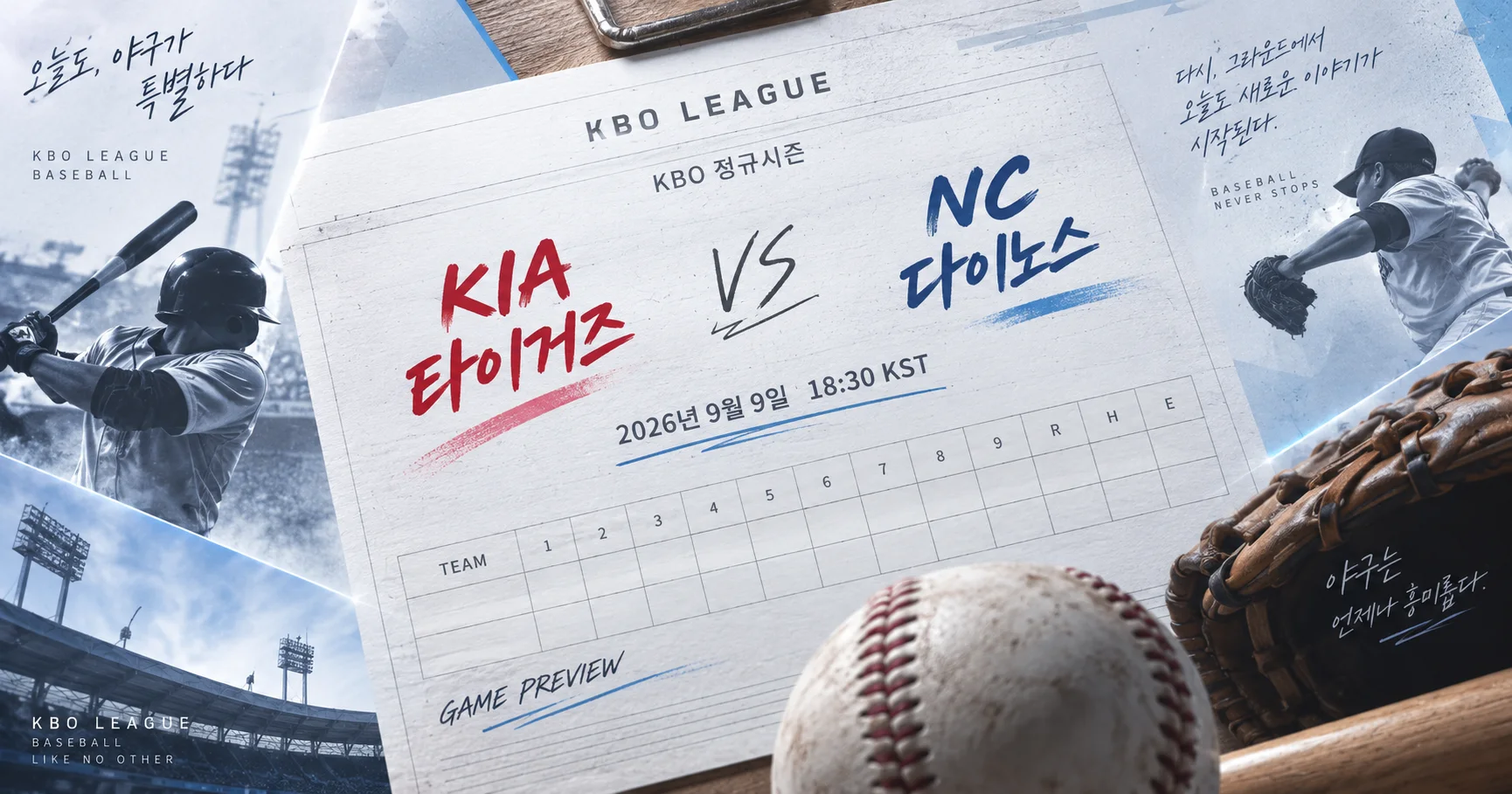 1-KIA 타이거즈 vs NC 다이노스 베이스볼스코어카드