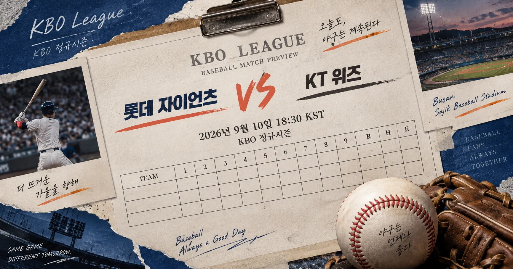 1-롯데 자이언츠 vs KT 위즈 베이스볼스코어카드