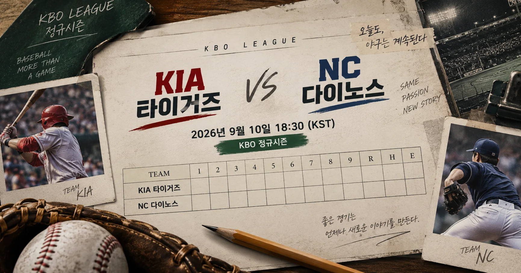 1-KIA 타이거즈 vs NC 다이노스 베이스볼스코어카드