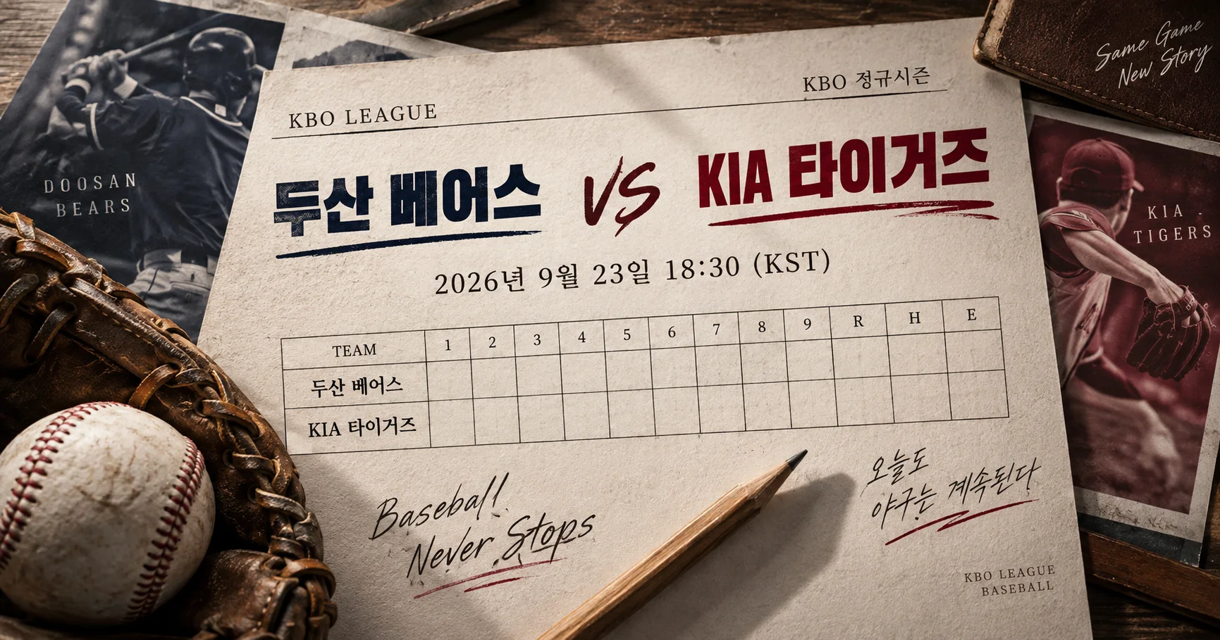 1-두산 베어스 vs KIA 타이거즈 베이스볼스코어카드