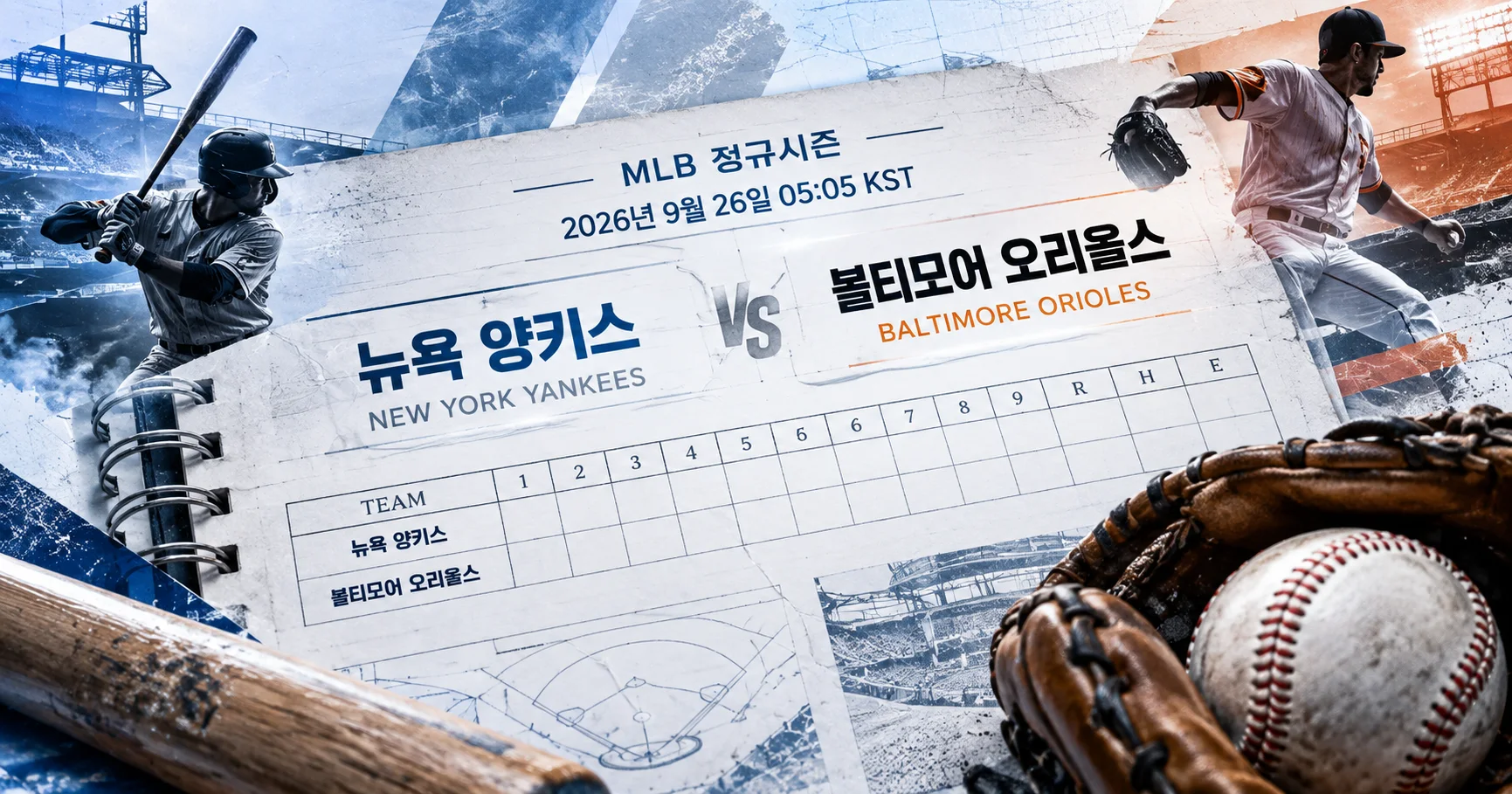 1-Baltimore Orioles vs New York Yankees 베이스볼스코어카드