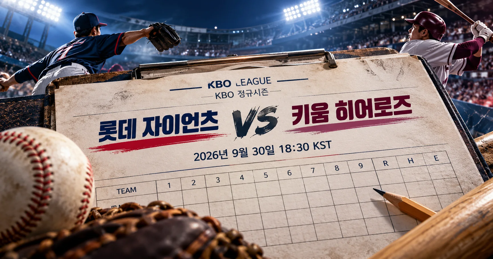 1-롯데 자이언츠 vs 키움 히어로즈 베이스볼스코어카드