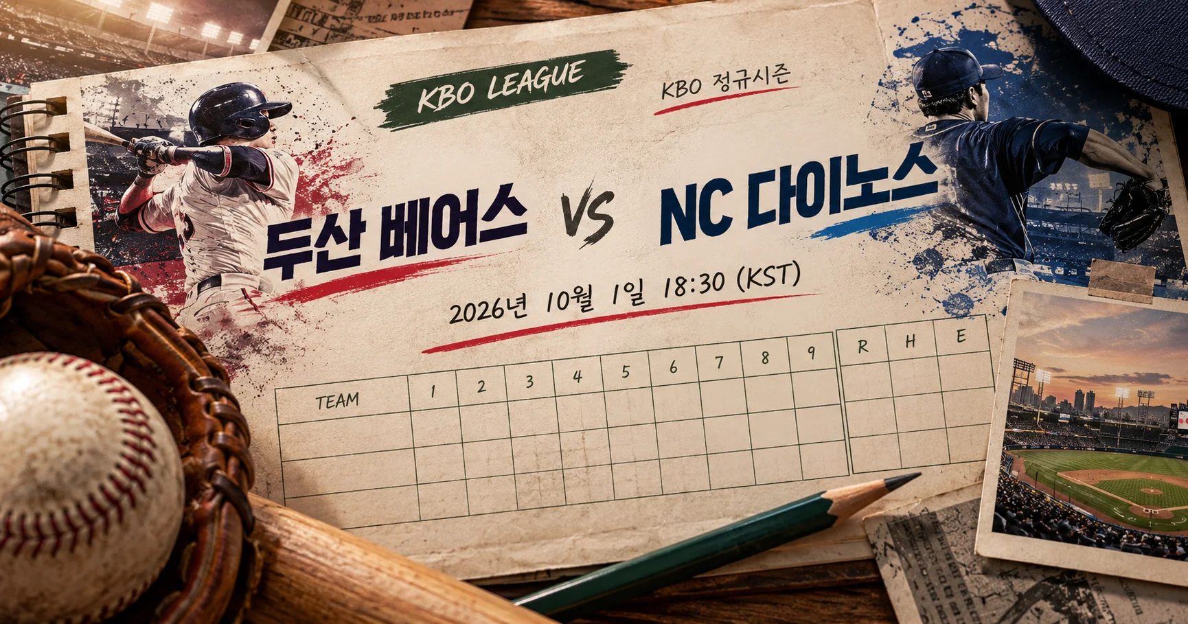 1-두산 베어스 vs NC 다이노스 베이스볼스코어카드
