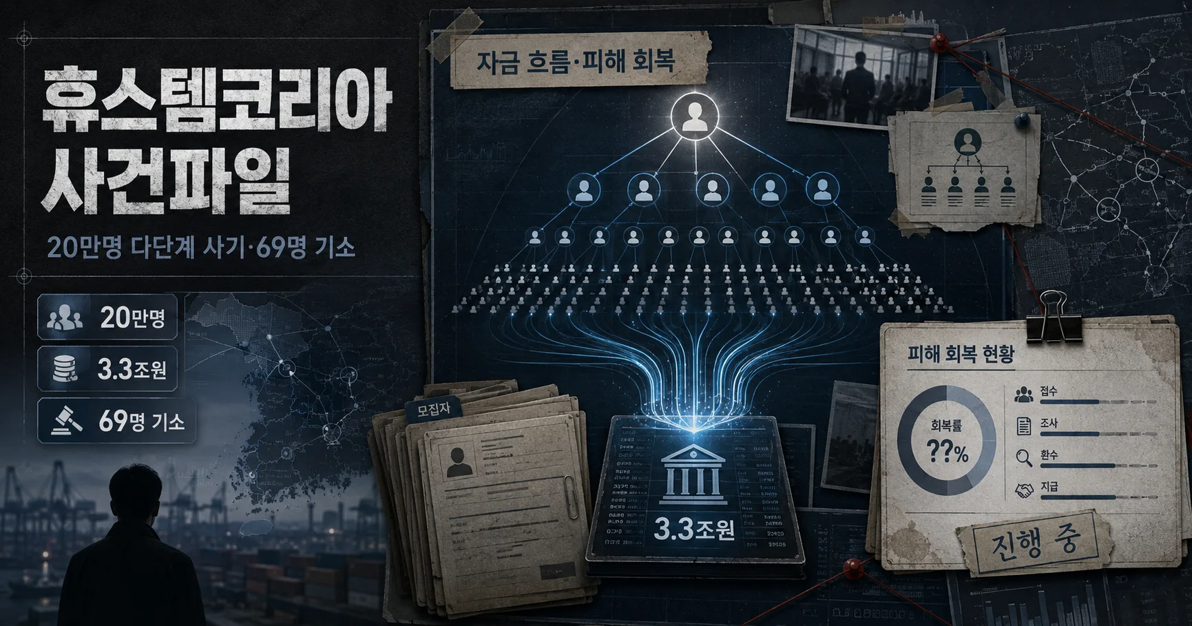 1-20만명 3조3000억원 휴스템코리아 사건 대표 다큐멘터리 카드