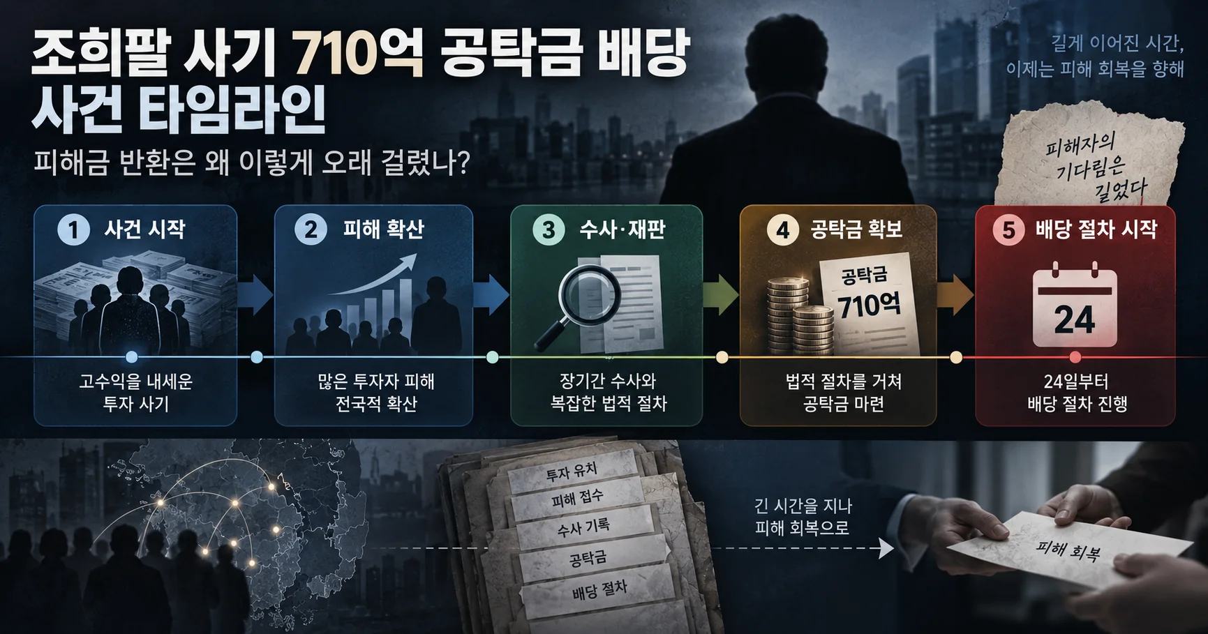 2-조희팔 공탁금 4개 배당사건과 배당이의 장기화 구조도