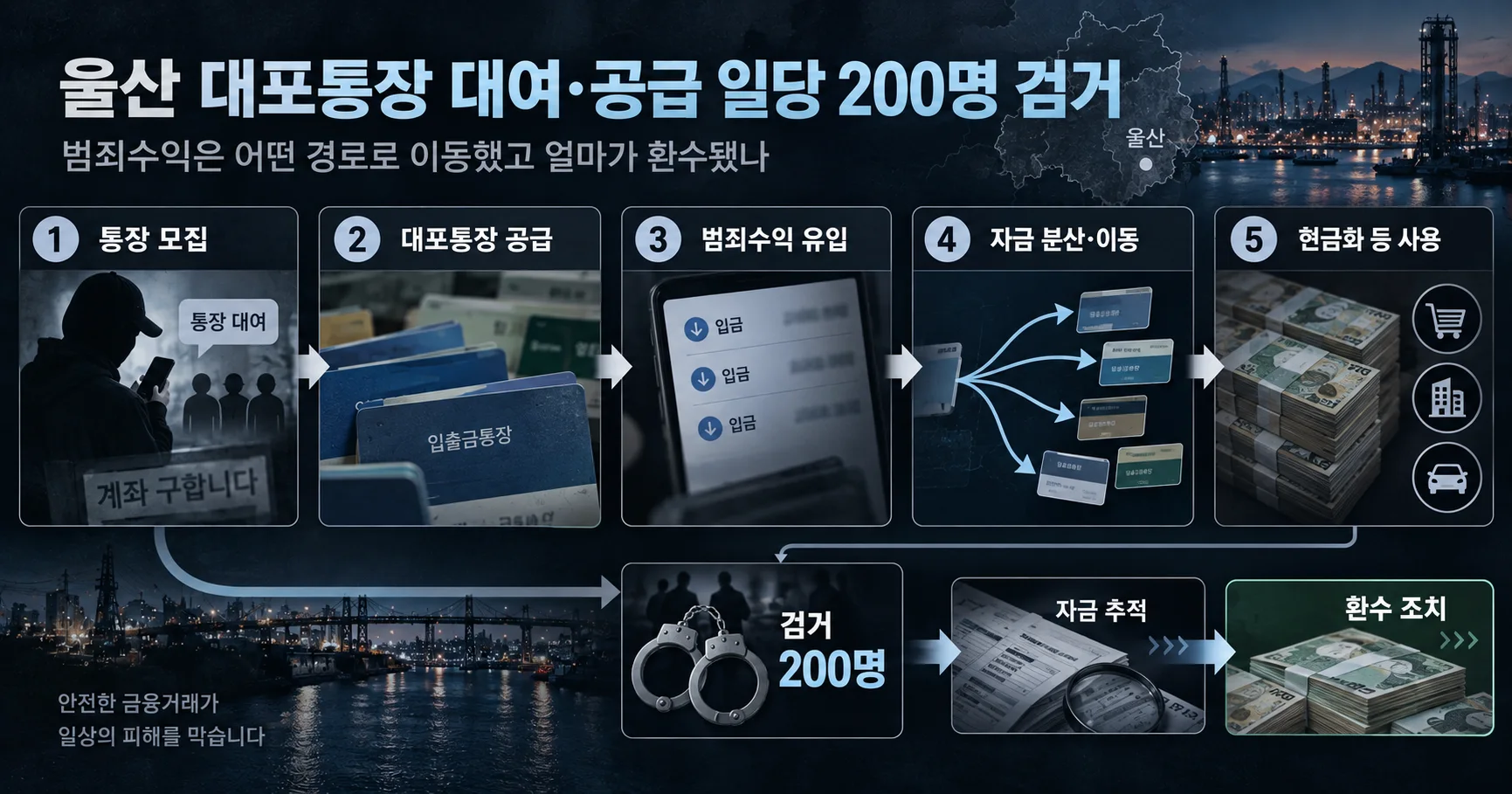 2-울산 대포통장 대여·공급 일당 200명 검거 자금 이동과 추징보전 구조