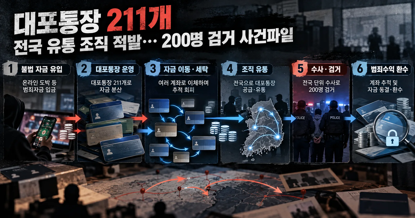 2-대포통장 211개 전국 유통 조직 자금 이동과 추징보전 구조