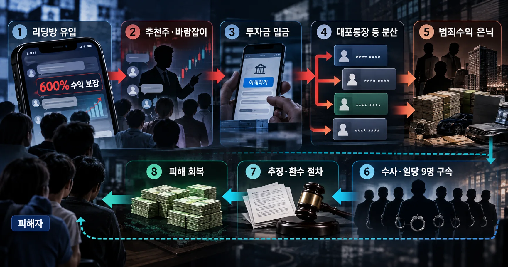 2-600% 수익 보장 리딩방 사기 자금과 조직 구조
