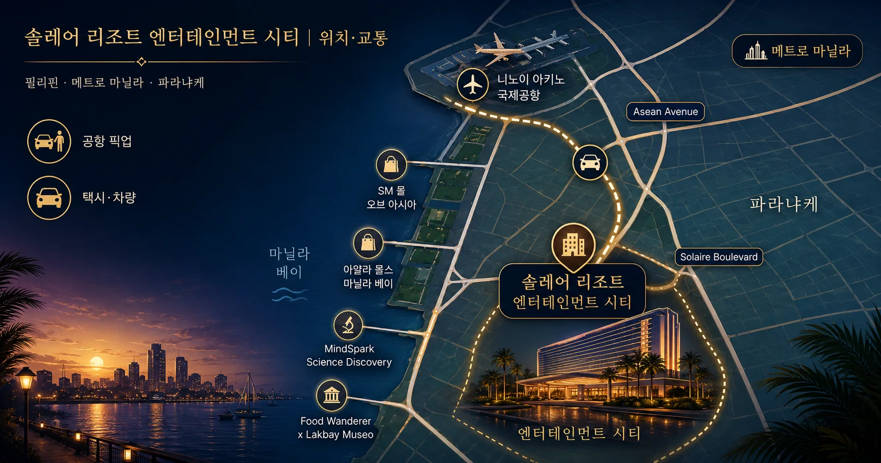 2-솔레어 리조트 엔터테인먼트 시티 위치와 이동 정보