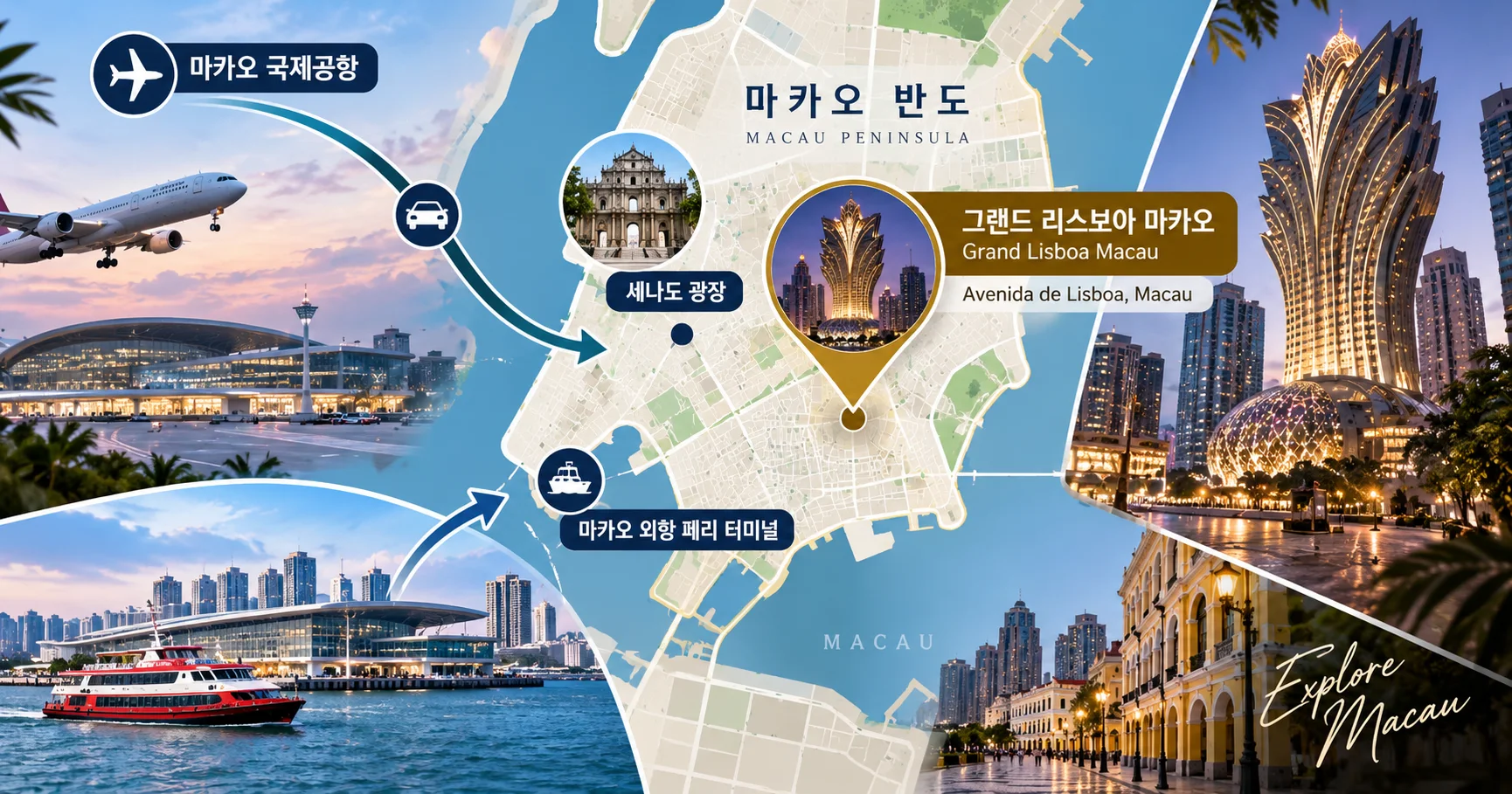 2-그랜드 리스보아 마카오 위치와 이동 정보