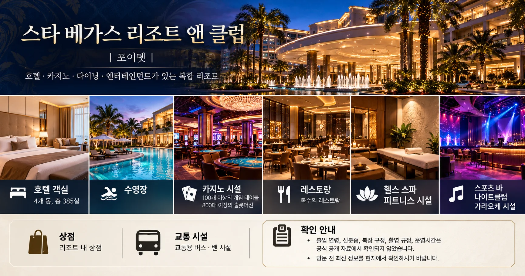 3-스타 베가스 리조트 앤 클럽 시설과 출입 확인사항