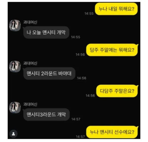 채팅 화면에서 누나에게 질문하는 모습