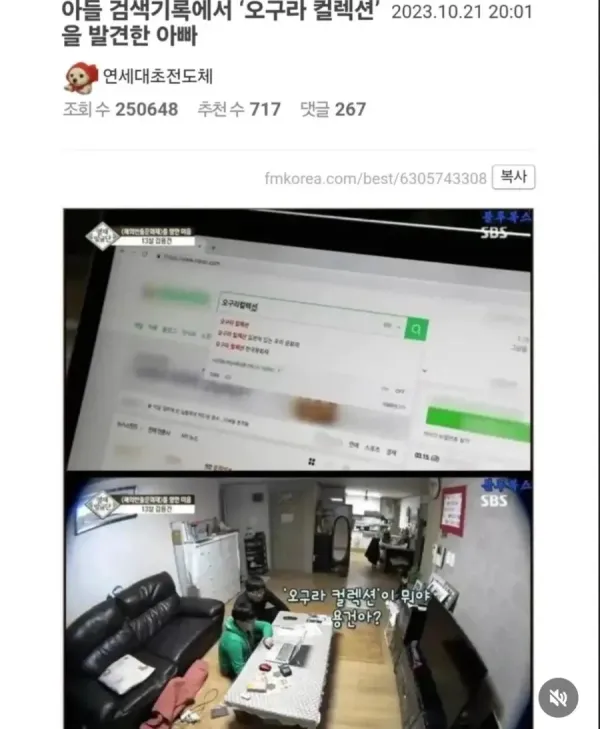 아들이 검색한 기록 화면