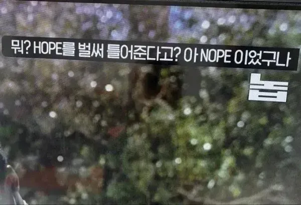 TV 화면에 띄어진 자막