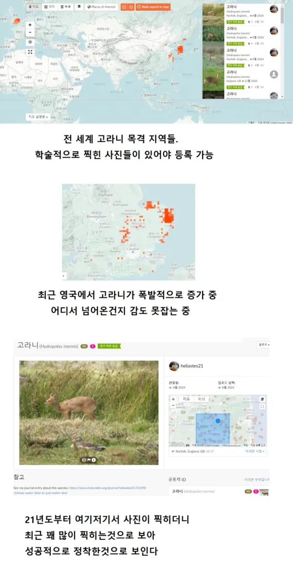 고라니 출현 지역 지도