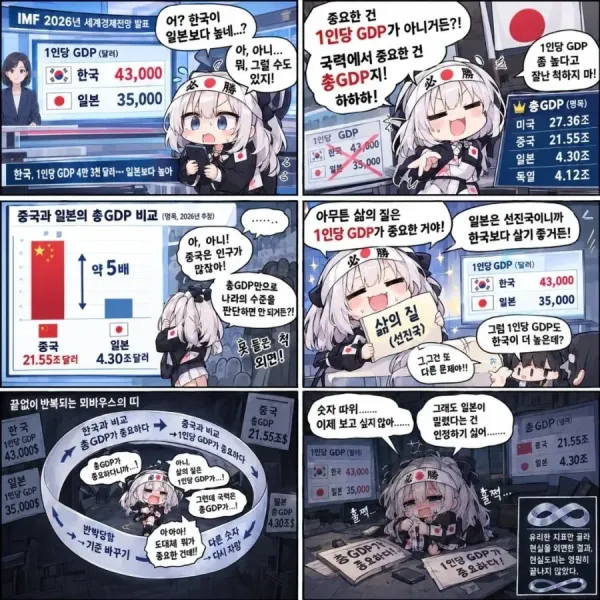 일본 넷우익 캐릭터와 GDP 비교 그래프