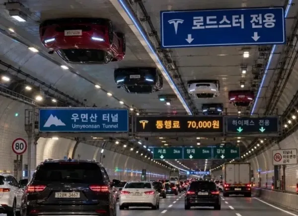 테슬라 전용 도로와 차량들