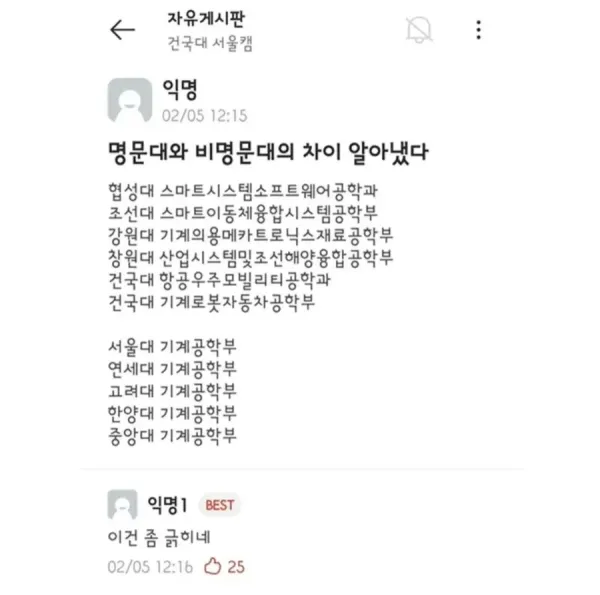 대학 전공 목록 이미지