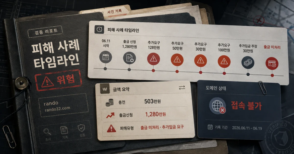 rando(rando32.com) 고객센터에서 이어진 추가 입금 요구, 1,280만원 출금은 미처리
